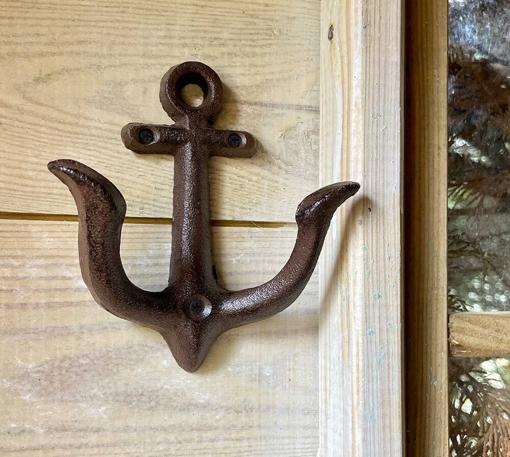 Garderobenhaken Anker Doppelhaken Maritim Gusseisen Antik-Braun