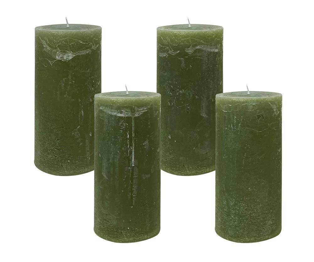 4 Rustic Stumpenkerzen Premium Kerze Oliv Grün 6x12cm - 45 Std Brenndauer
