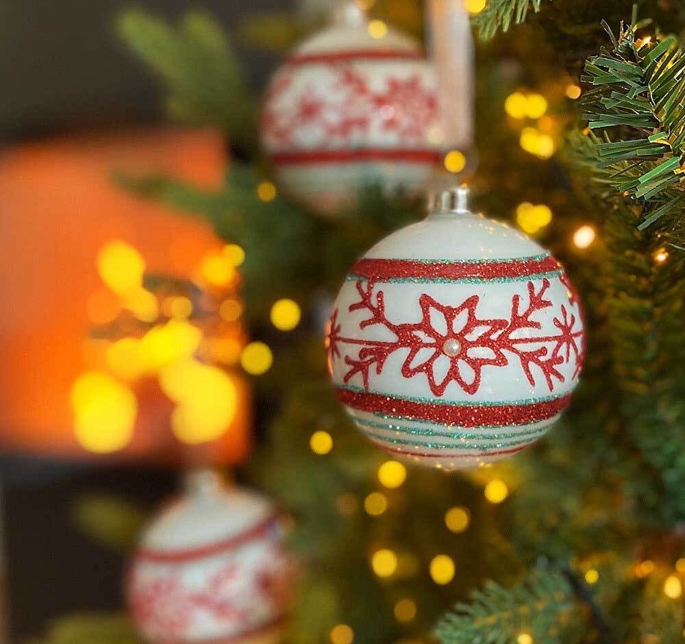 Weihnachtskugeln Eisblume Glas 3 Stück Christbaumkugeln Schneeflocke 8 cm