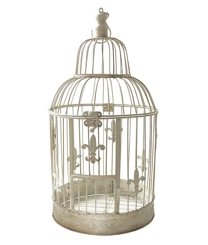 Deko Vogelkäfig Lilie Nostalgie Voliere Landhausstil Antik-Weiß 38 cm