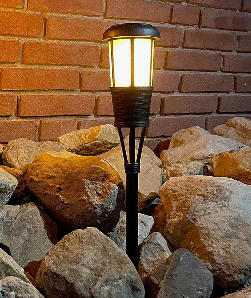 Solar Fackel mit Flammeneffekt Schwarz LED Lichtsensor Gartenfackel 61cm