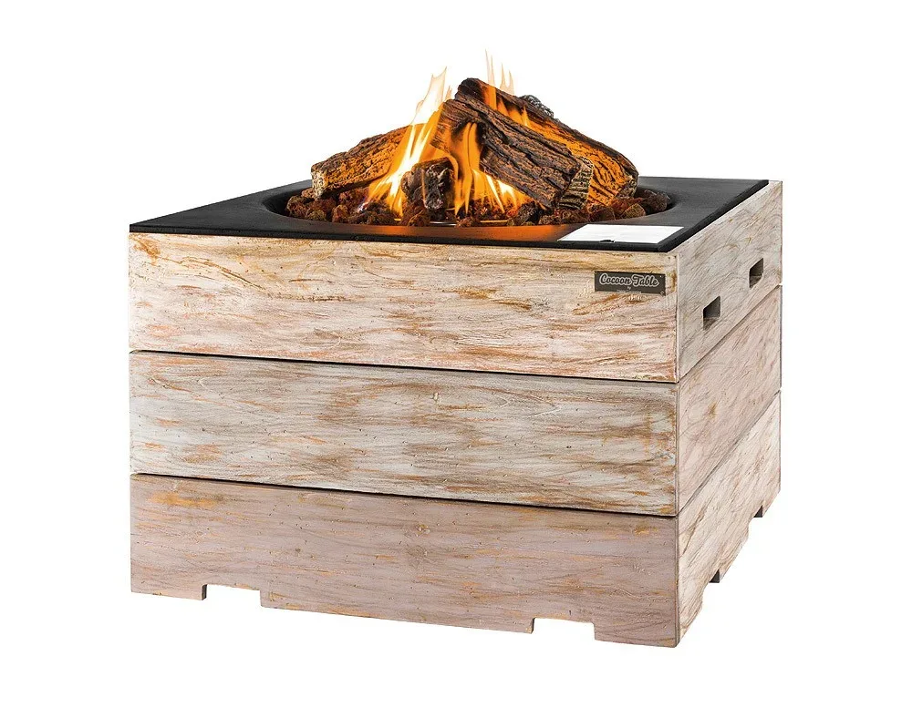 Happy Cocooning Feuertisch Teak-Holz Stehtisch quadratisch grau 760x1000mm