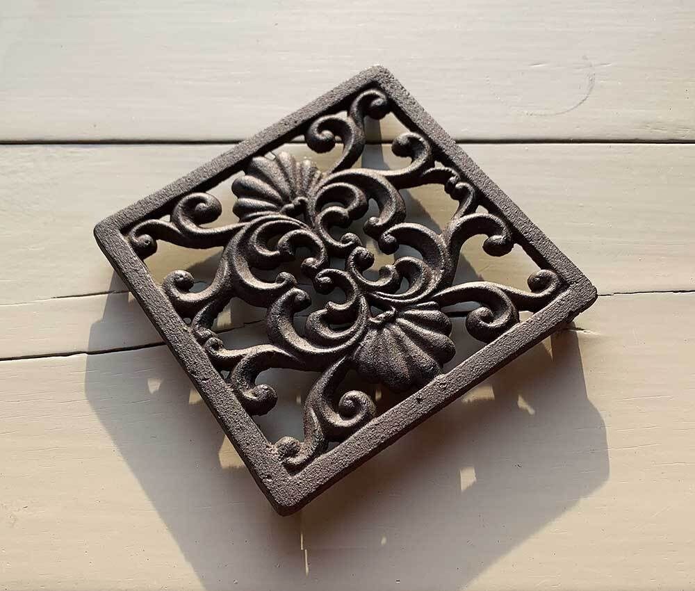 Topfuntersetzer Quadratisch Untersetzer Vintage Gusseisen Braun Antik-Stil 15cm