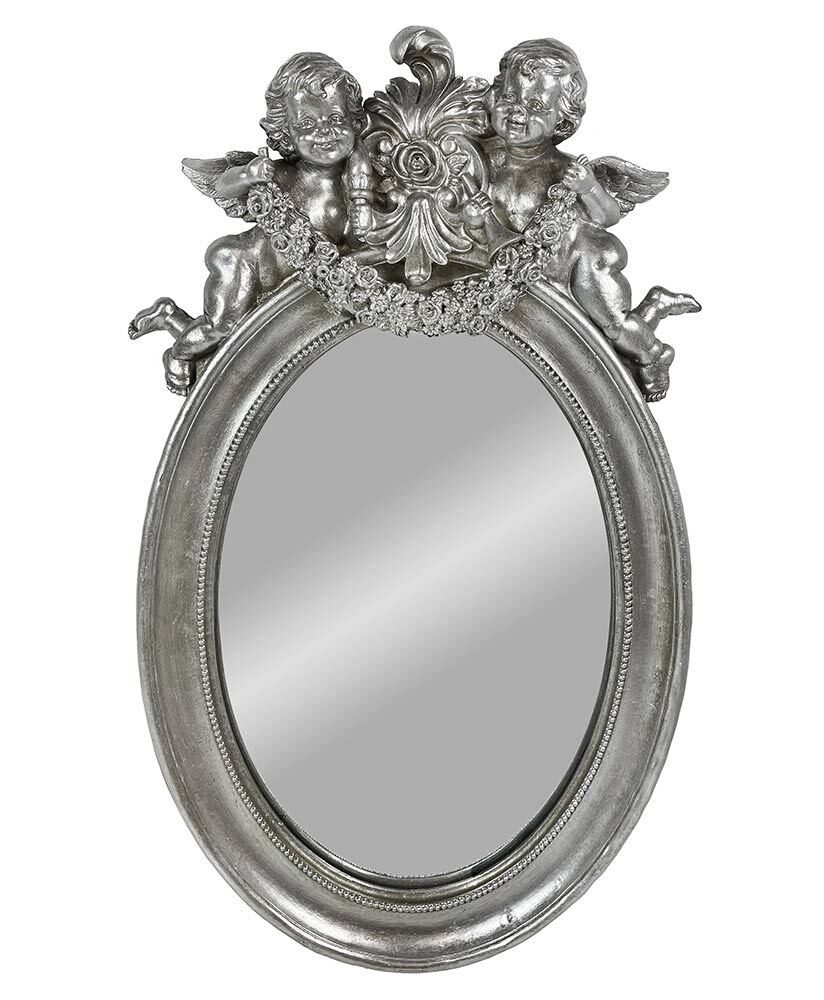 Wandspiegel Engel Silber Oval Barock Spiegel Antik-Stil Vintage 49x30cm