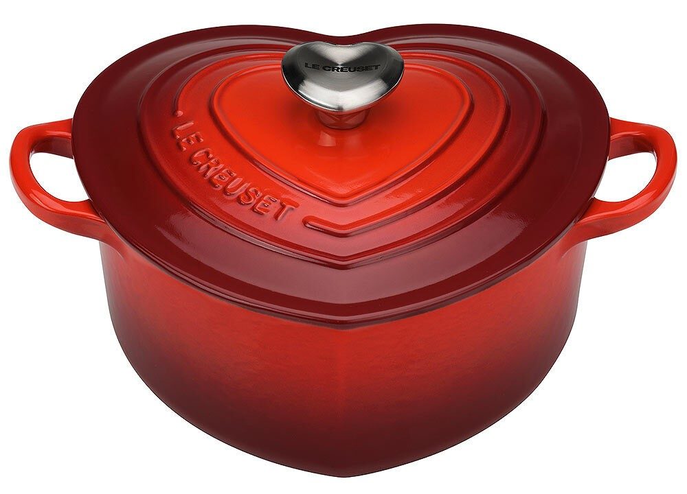 Le Creuset Herzbräter mit Herzknopf Gusseisen Kirschrot