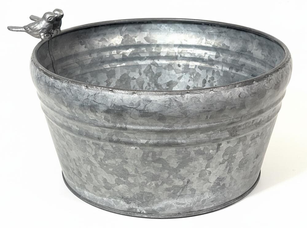 Blumentopf Rund Vögel Zink Vintage Stil Pflanztopf Übertopf Metall 20,5 cm