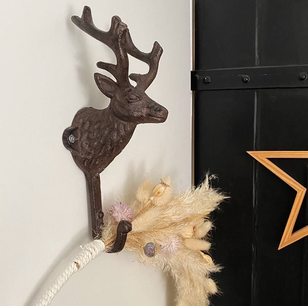 Garderobenhaken Rentier Groß Wandhaken Kleiderhaken Gusseisen Antik-Braun 22cm
