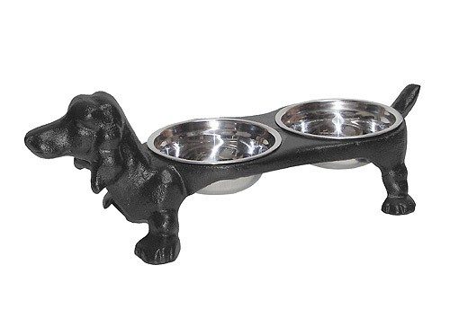 Fressnapf Futternapf Hund Dackel Doppelt Gusseisen Antik-Stil Schwarz