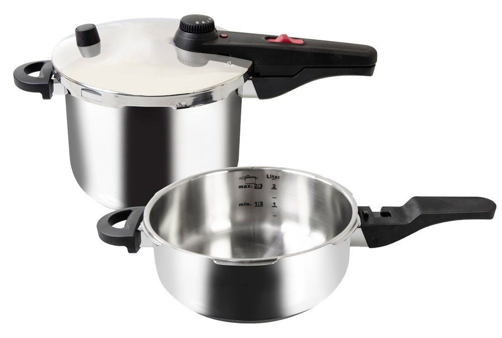 Kelomat Schnellkochtopf Set Alfa mit Deckel und Schnellbratpfanne 4,5 + 3 Liter