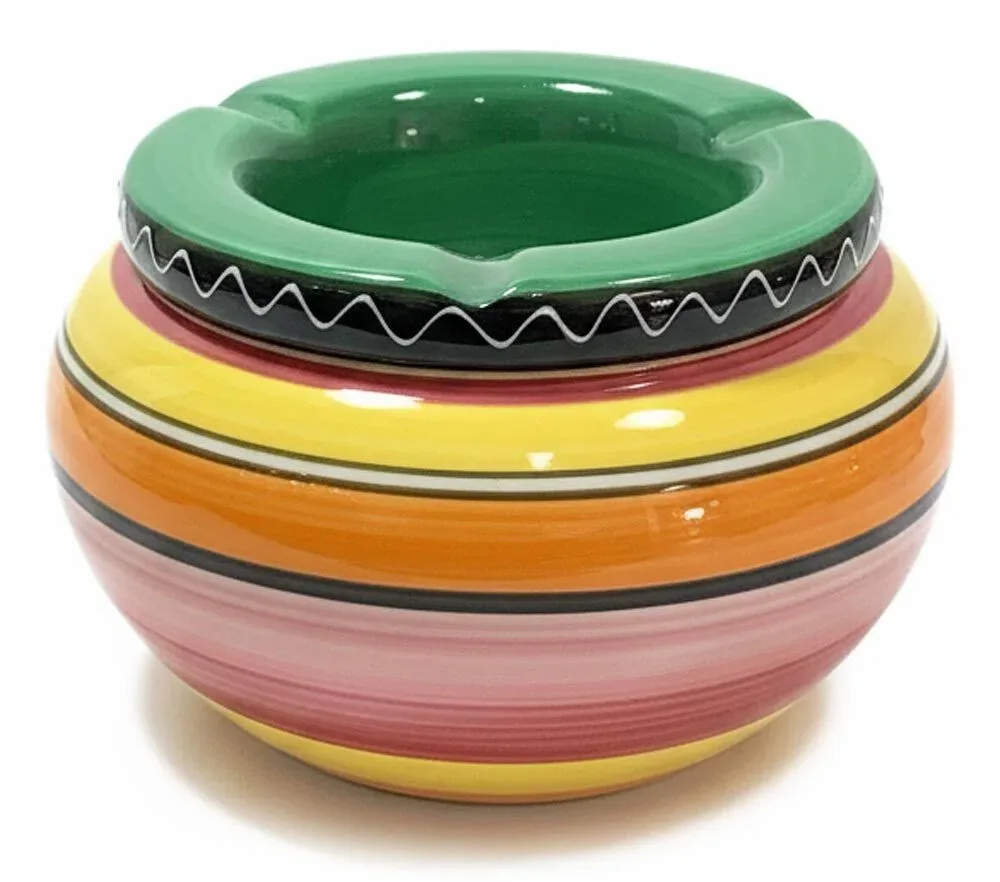 Sturmaschenbecher XL Keramik 14 cm Windaschenbecher für draußen Deckel Grün