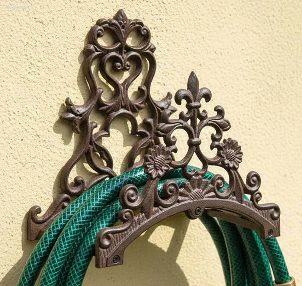 Gartenschlauchhalter Lilie Wand-Schlauchhalter Gusseisen Landhaus Antik-Stil