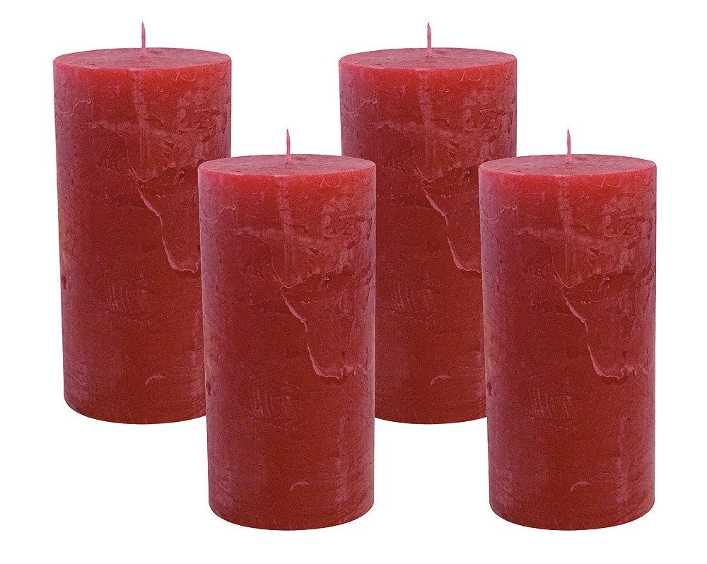4 Rustic Stumpenkerzen Premium Kerze Rot 6x12cm - 45 Std Brenndauer
