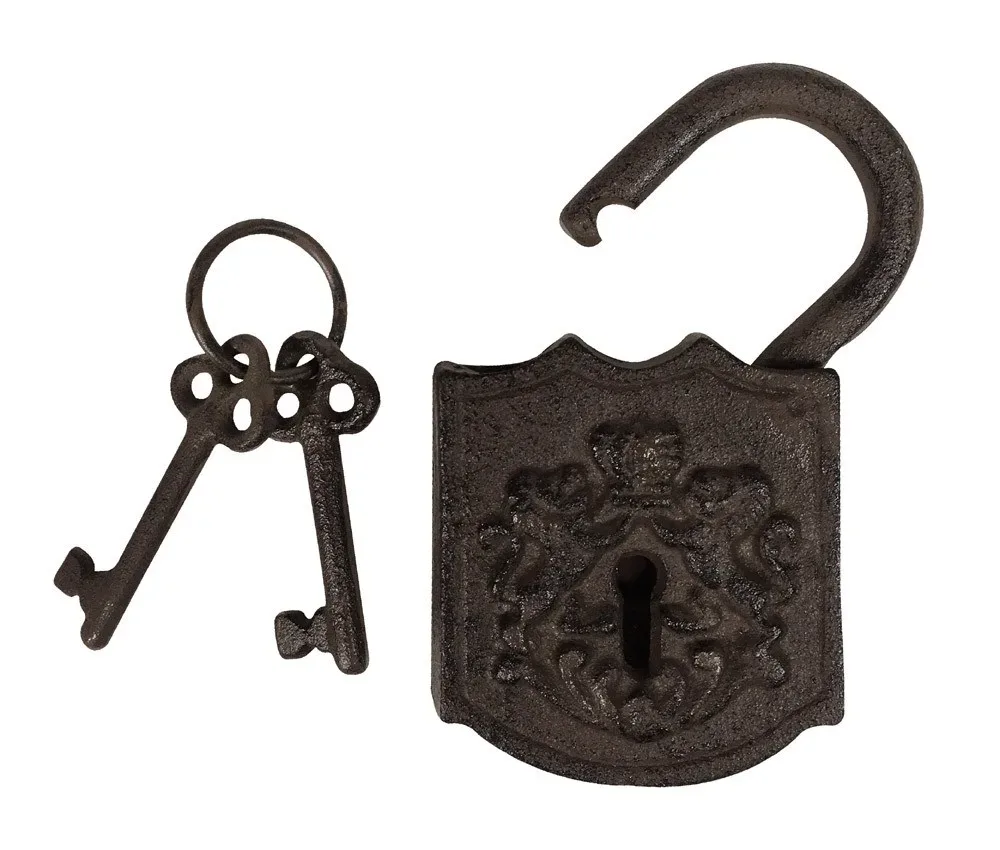 Deko Vorhängeschloss Gusseisen Rustikal mit 2 Schlüsseln Vintage Antik-Stil