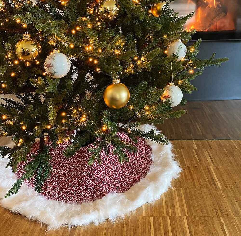 Weihnachtsbaum Decke Rot Weiß ? Abdeckung für Christbaumständer mit Schneeflocke