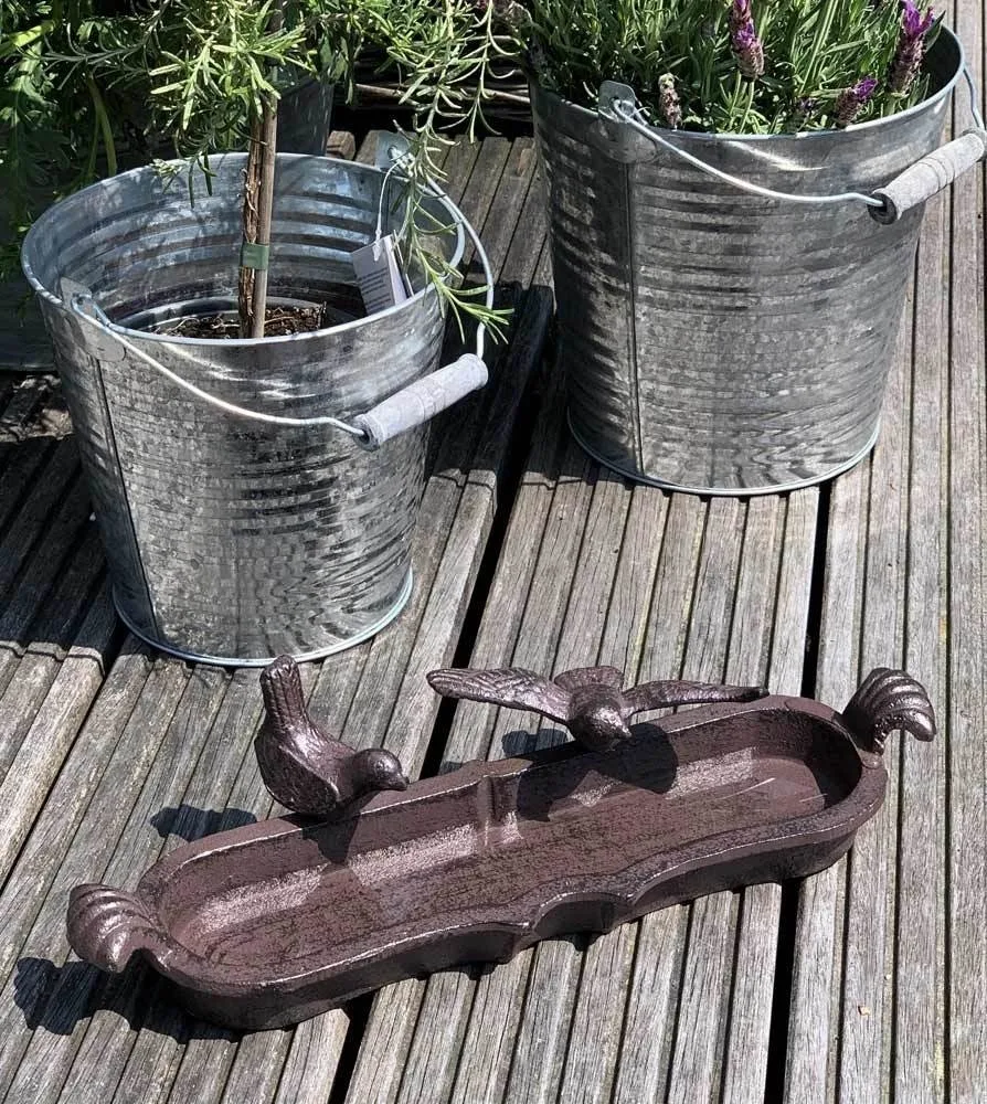 Vogeltränke Vogelbad Rechteckig 2 Vögel Gusseisen Braun Antik-Stil 35cm