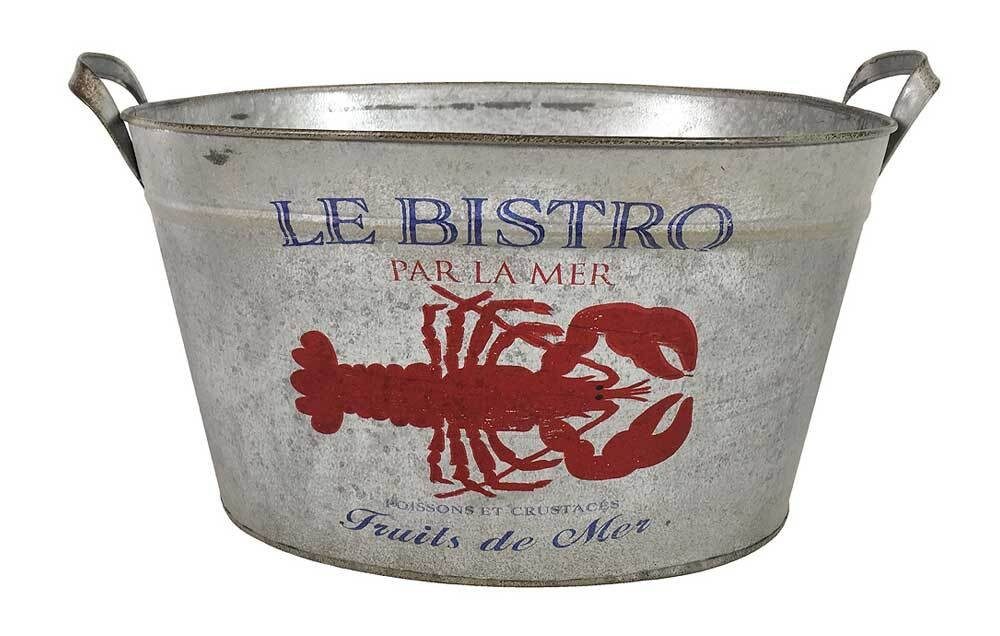 Pflanzgefäß Zinkwanne Hummer Fruit de Mer Vintage Blumenkübel Zink 37x28cm