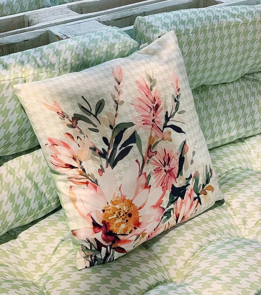 Outdoor Kissen Blumen Vintage Gartenkissen Wasserabweisend Weiß Grün 45x45cm