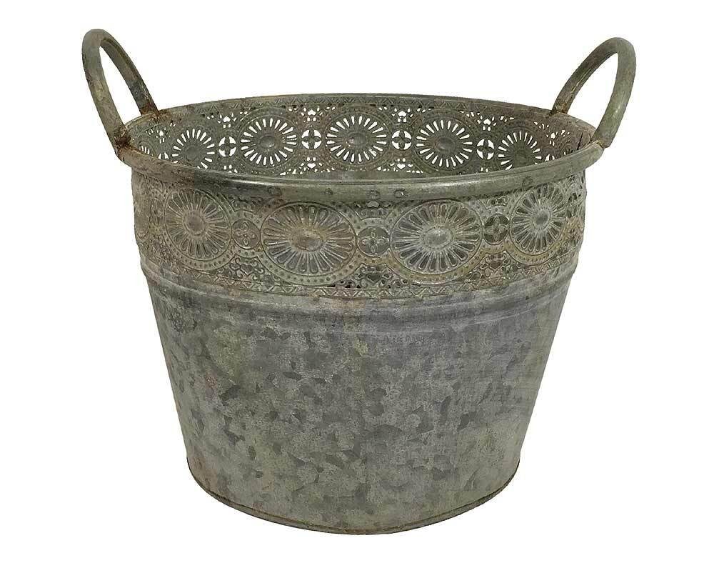 Zinktopf Blumentopf mit Henkel Zink Pflanztopf Blumenkübel Landhausstil 23 cm
