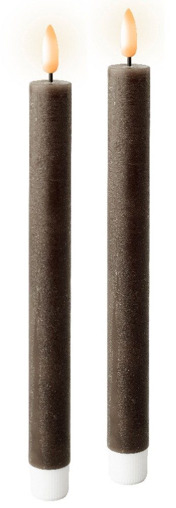 LED Stabkerze Echtwachs Taupe 2 Stück Warmweiß flackernd Timer Batterie 22cm