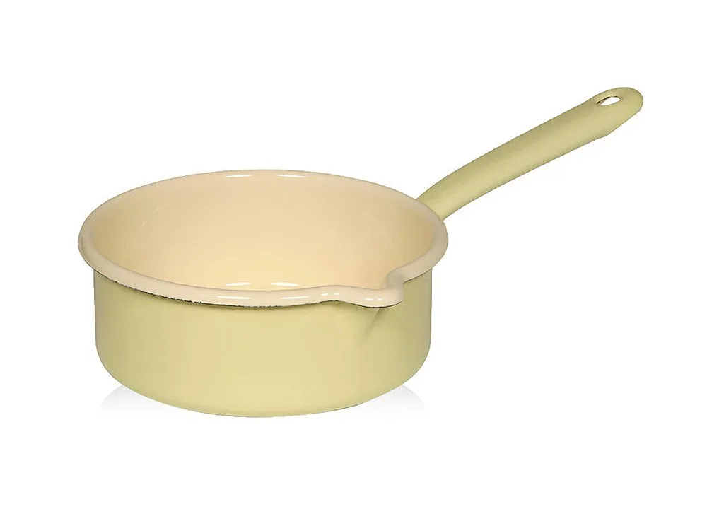 Riess Stielkasserolle mit großem Ausguß Emaille Pastell Gelb 16cm