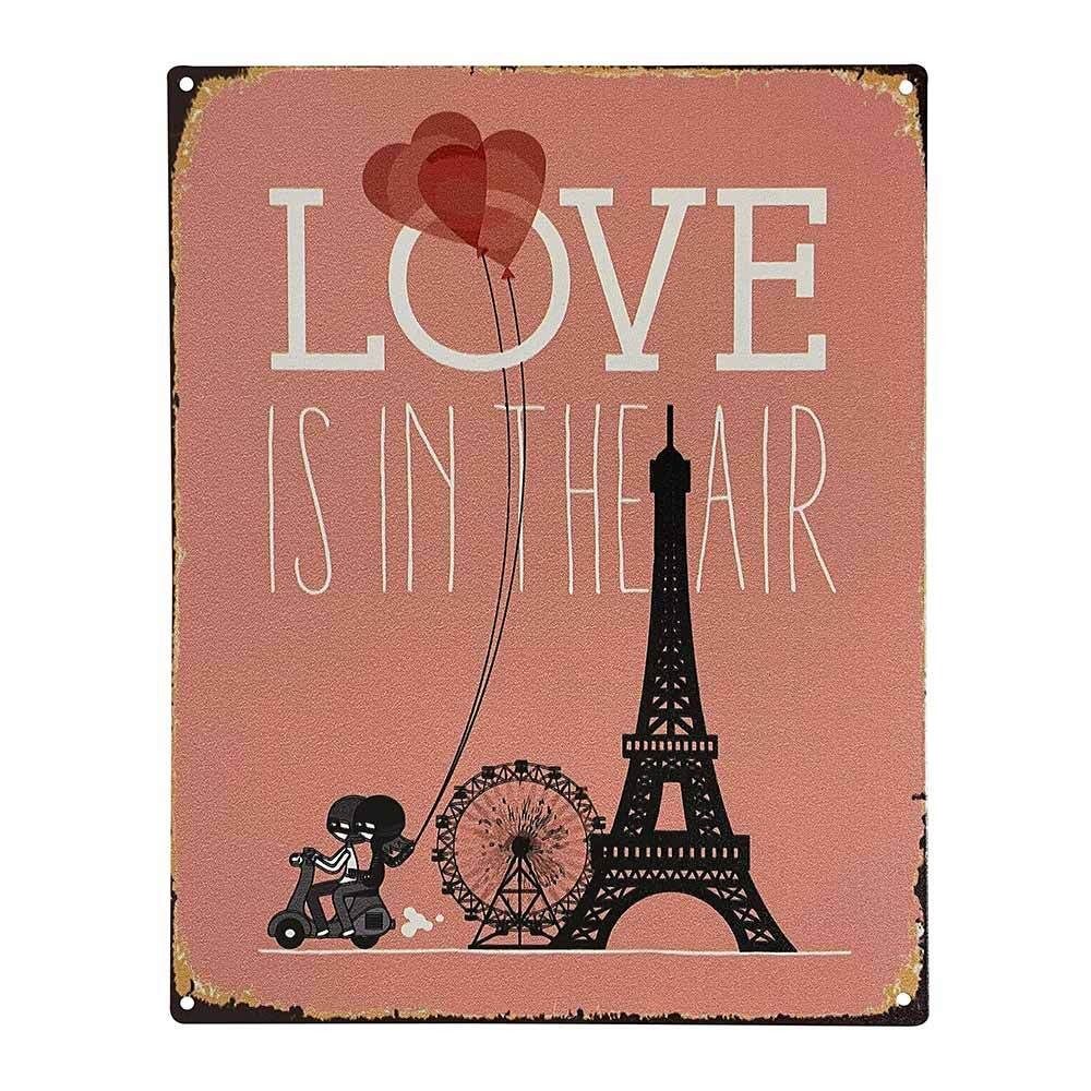 Blechschild Paris - Love is in the Air Retro Vintage-Deko Eiffelturm 20 x 25 cm