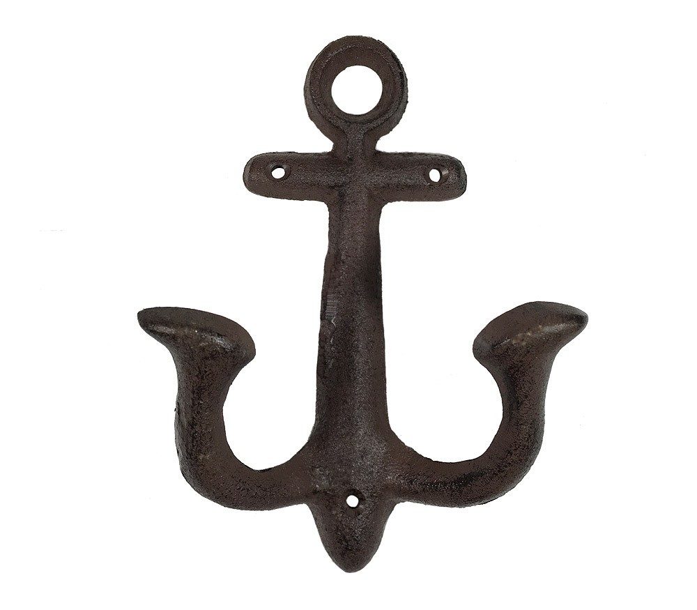 Garderobenhaken Anker Doppel-Haken Maritim Gusseisen Antik-Braun 21cm