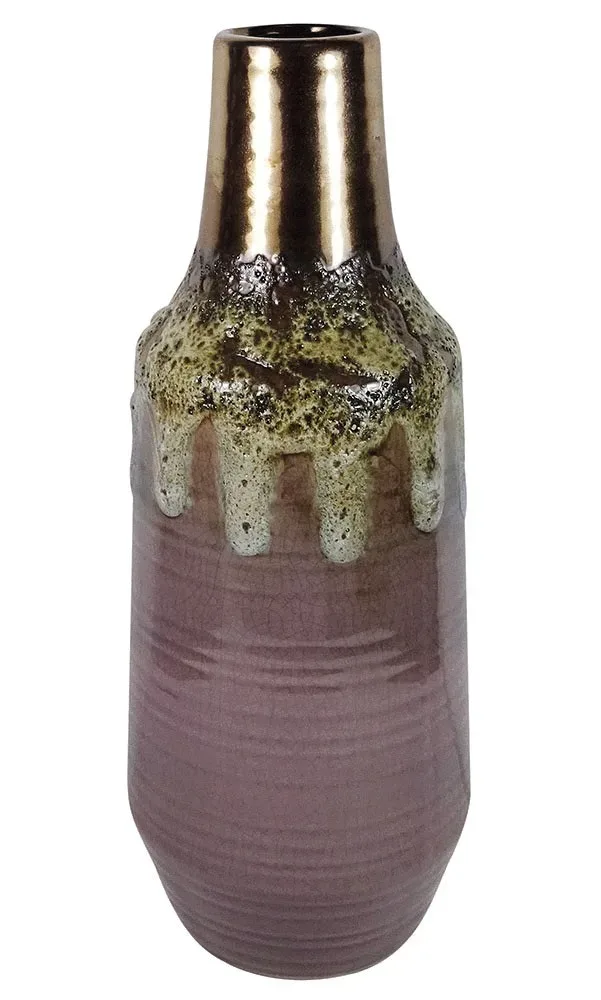 Bodenvase Keramik Flieder Braun Handgefertigt Vase Flaschenform Vintage 40cm