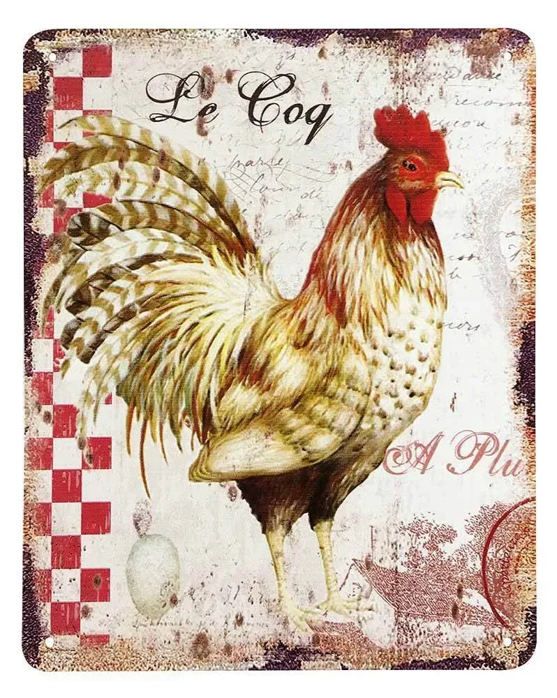 Blechschild Hahn Le Coq Retro Vintage Deko Küche Frankreich Provence 25x20cm