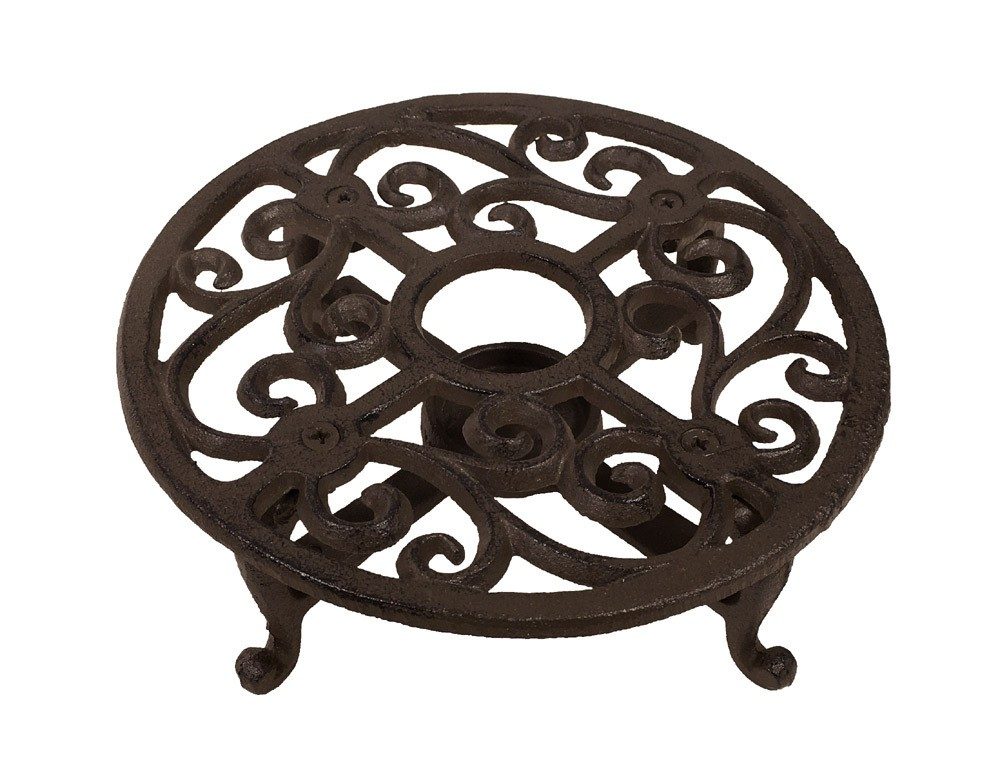 Stövchen Landhaus Warmhalteplatte Rund Gusseisen Rechaud Antik-Stil Braun 18,5cm