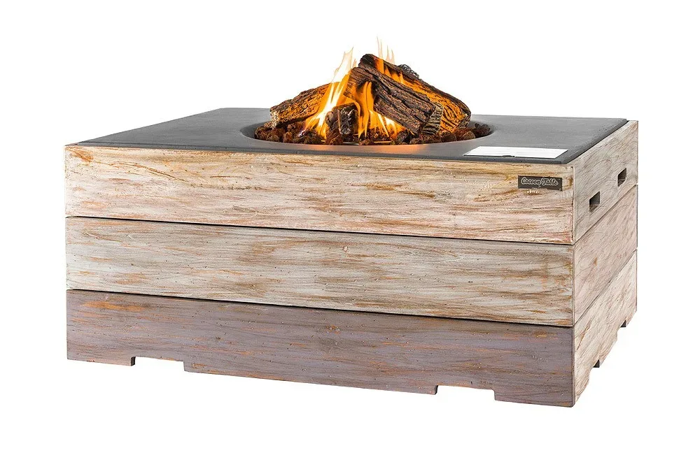 Happy Cocooning Feuertisch TEAK-Holz rechteckig grau 1070 x 800 mm