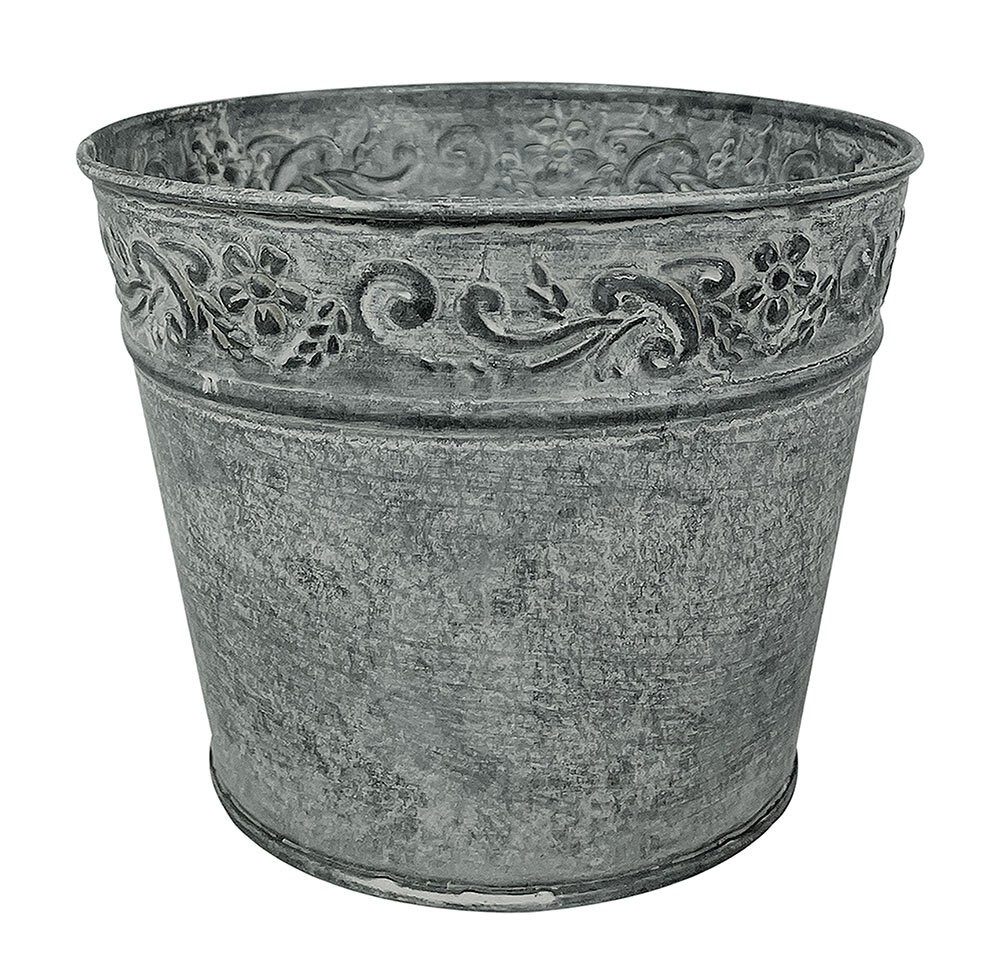 Zink Blumentopf Vintage-Stil Rund Pflanztopf Zinktopf Landhaus Grau 13,5 cm