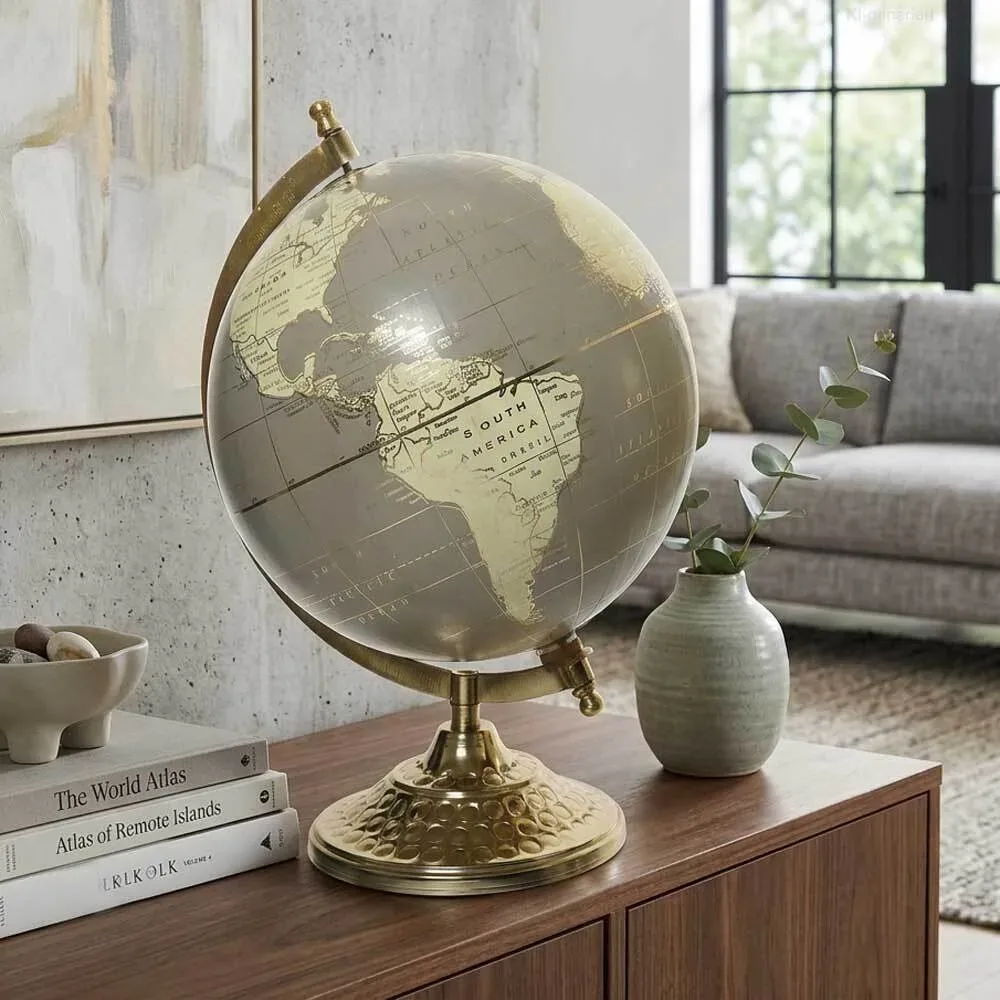 Design Globus Grau-Gold Ø 20cm ? Edle Weltkugel mit Metallfuß für Büro & Deko