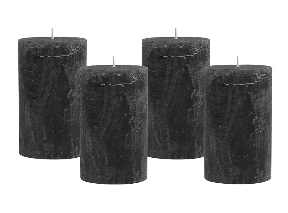 4 Rustic Stumpenkerzen Premium Kerze Anthrazit 6x10cm - 38 Std Brenndauer