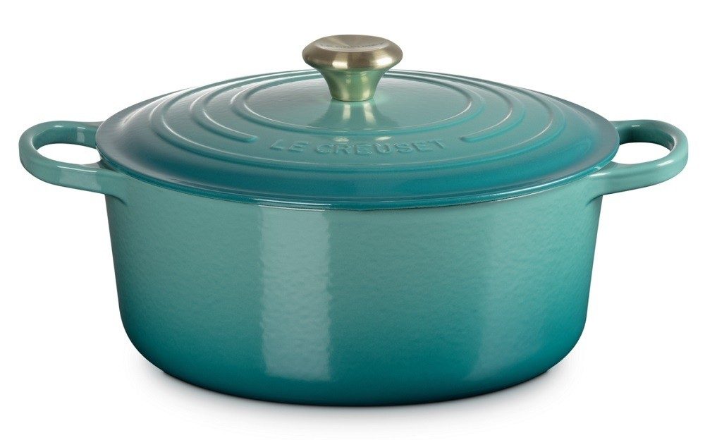 Le Creuset Bräter Signature Rund Gusseisen Bleu Riviera Blau 28 cm