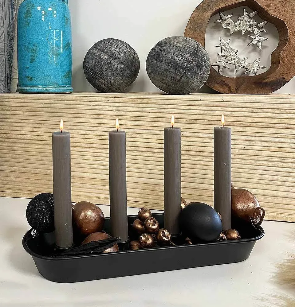 Kerzentablett Adventskranz Schwarz Metall Länglich Weihnachten 37cm