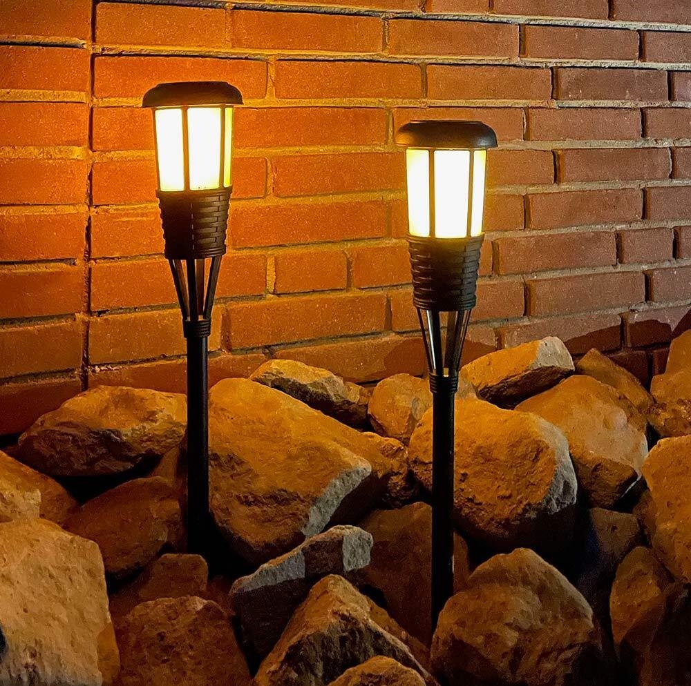 Solar Gartenfackel LED Gartenleuchte 2 Stück Schwarz Solarleuchte Flackernd 61cm