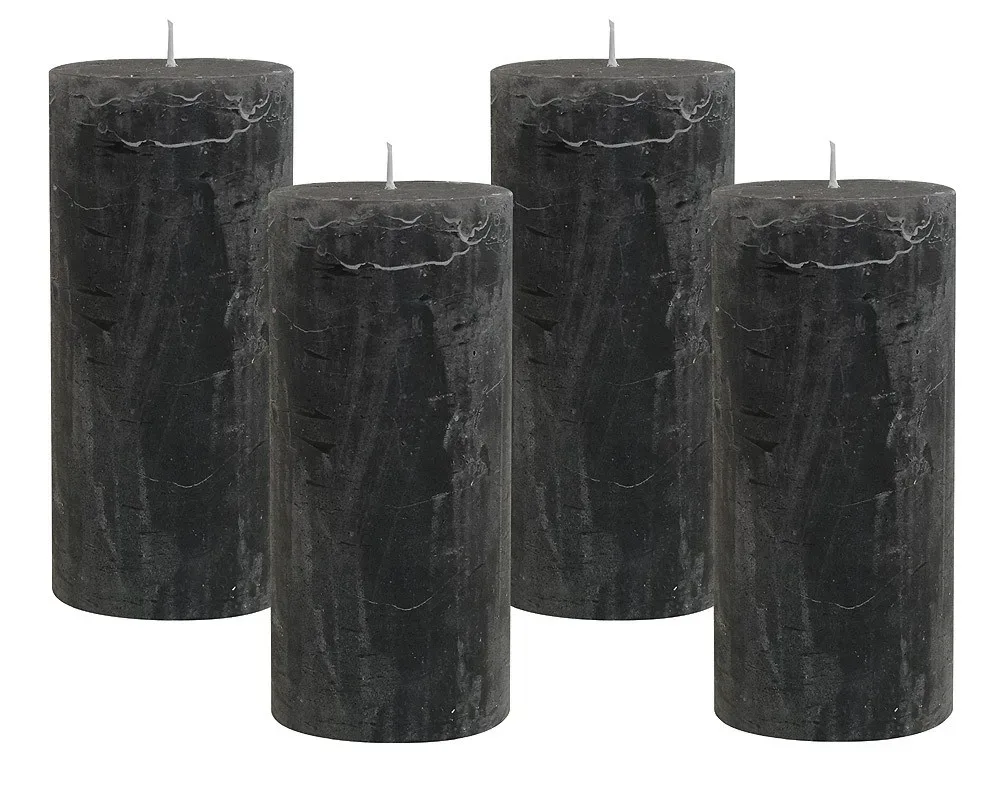 4 Rustic Stumpenkerzen Premium Kerze Anthrazit 7x15cm - 65 Std Brenndauer