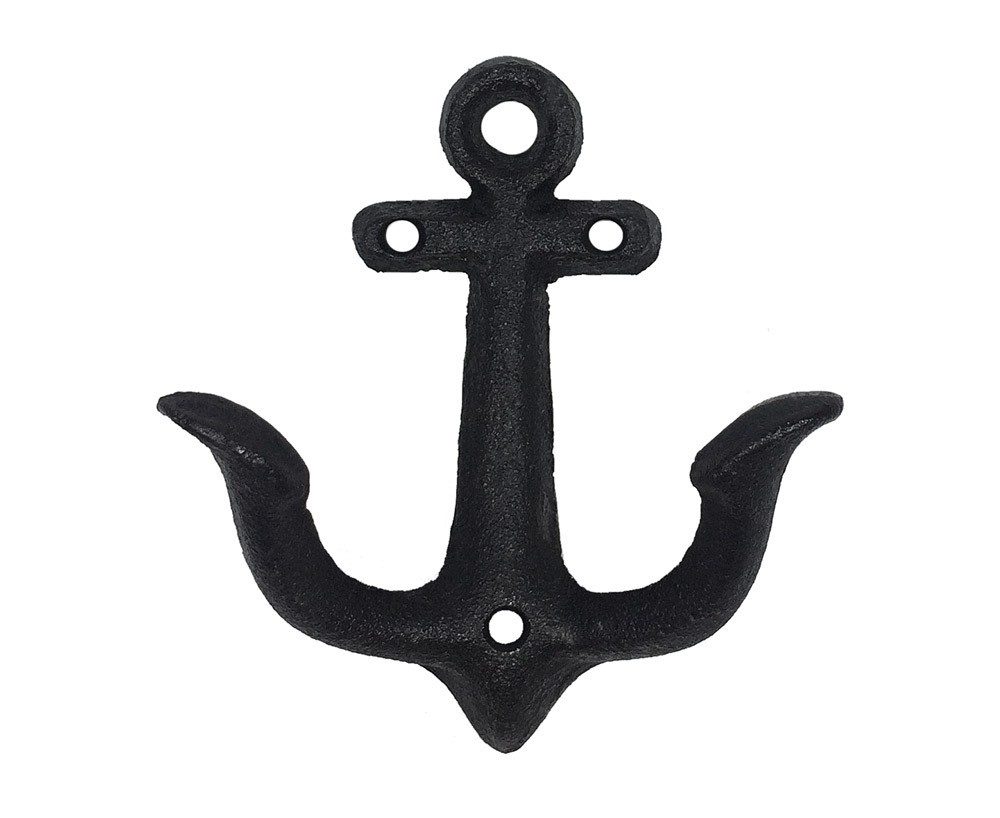 Garderobenhaken Anker Doppelhaken Maritim Gusseisen Schwarz Antik-Stil