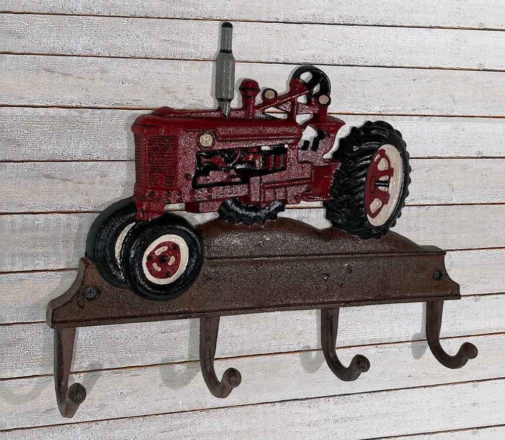 Wandgarderobe Trecker Rot Traktor Garderobe Vintage-Stil Gusseisen 4 Haken