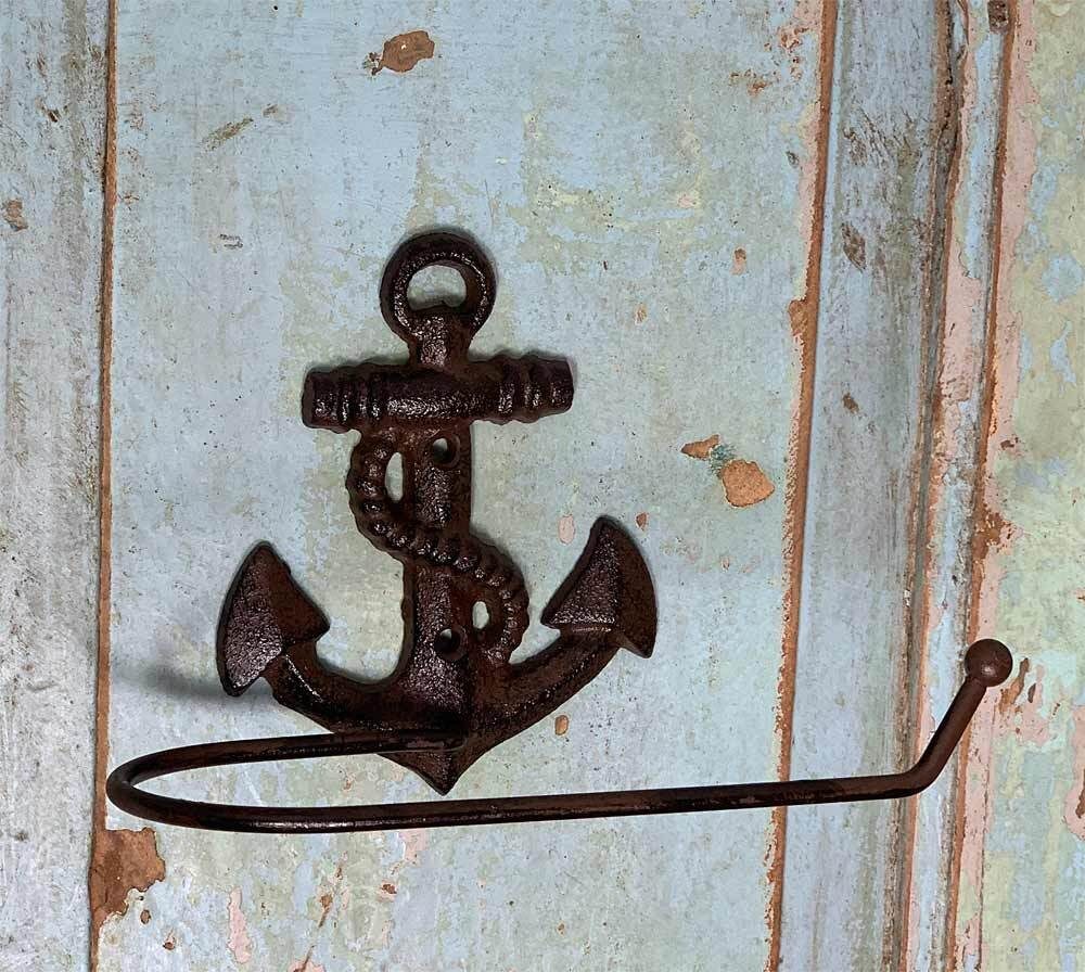 Toilettenpapierhalter Anker Gusseisen WC-Papierhalter Maritim Antik-Stil Braun