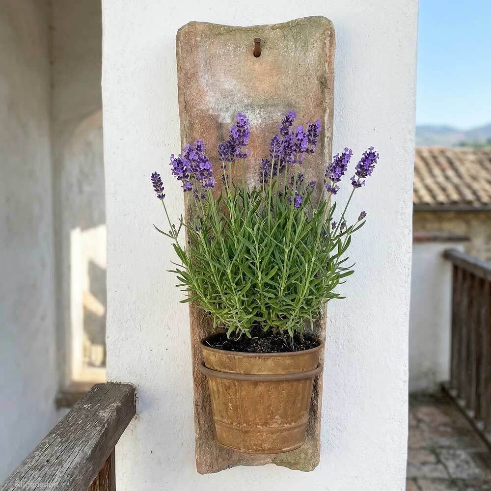 Echt Antiker Dachziegel 45-48 cm mit Wand Blumentopf Edelrost Hängend Mediterran