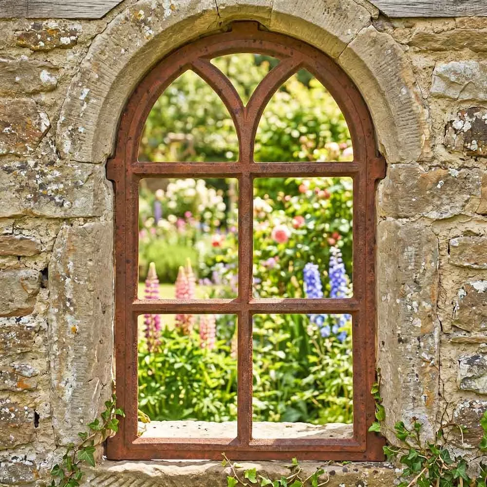 Stallfenster Gusseisen Antik-Stil Rostig Rundbogen Eisenfenster 67cm
