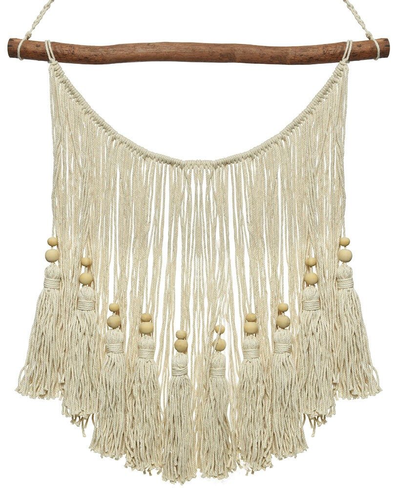 Makramee Wandbehang Boho Wanddeko Wandteppich Perlen Baumwolle gewebt 60x60cm