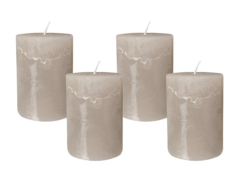 4 Rustic Stumpenkerzen Premium Kerze Grau 7x10cm - 45 Std Brenndauer