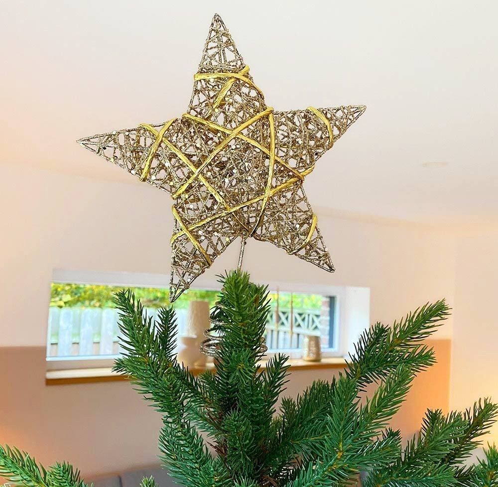 Christbaumspitze Stern Gold Glitzer Weihnachtsbaumspitze Tannenbaumspitze 22cm