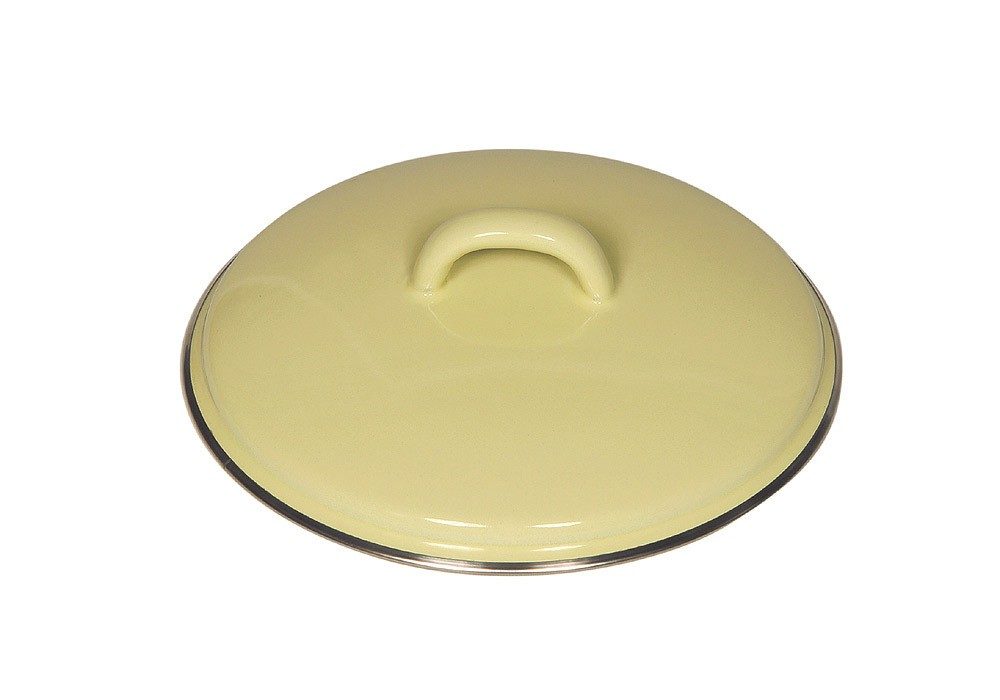 Riess Deckel Emaille Pastell Gelb mit Chromrand 16cm