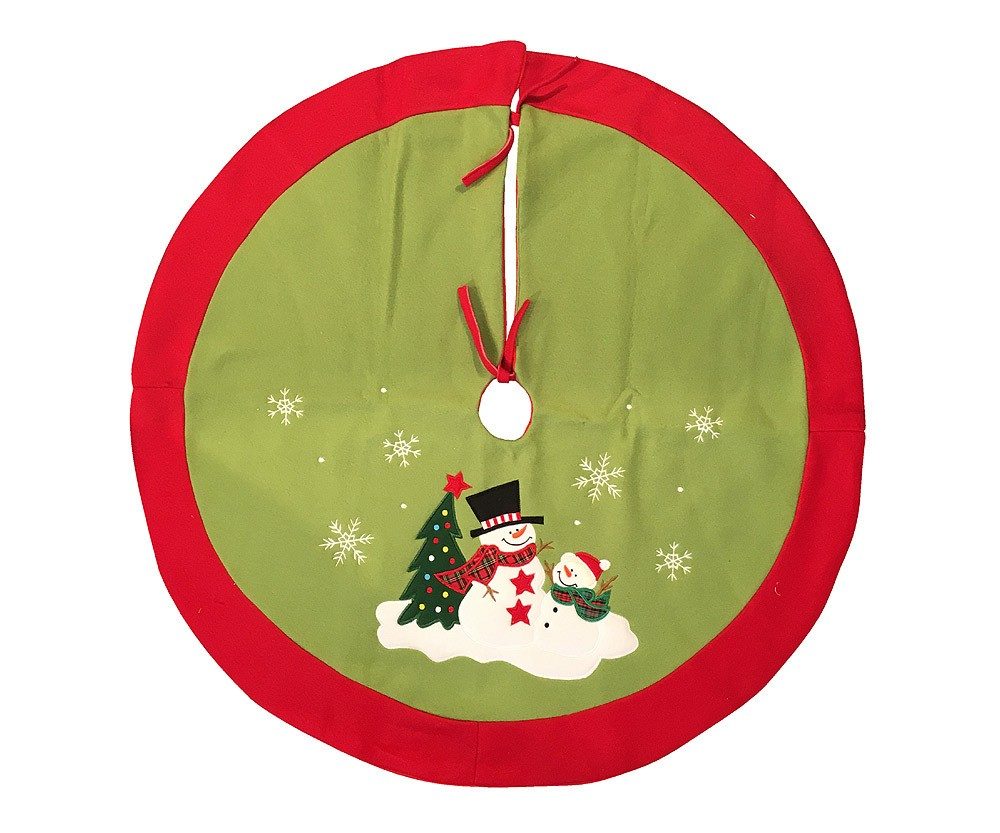 Weihnachtsbaumdecke Schneemann Grün Rot Schneeflocke Christbaumdecke Rund 90cm