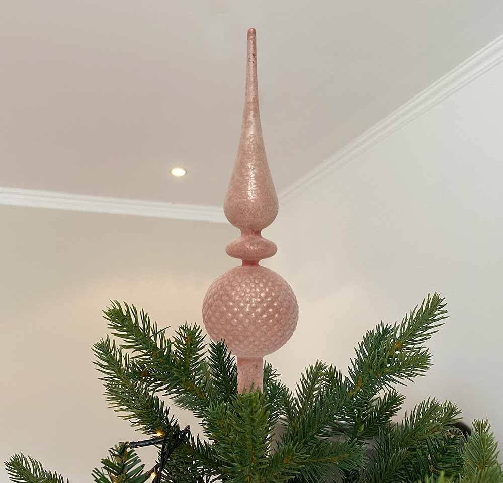Christbaumspitze Rosa Zapfen Schnee Frost Weihnachtsbaumspitze Echt Glas 31cm