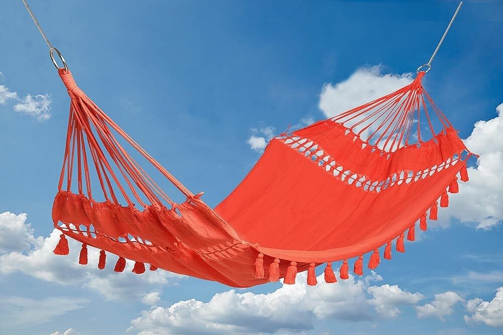 Hängematte Ibiza Fransen Tuchhängematte Baumwolle Orange-Rot 200x100cm