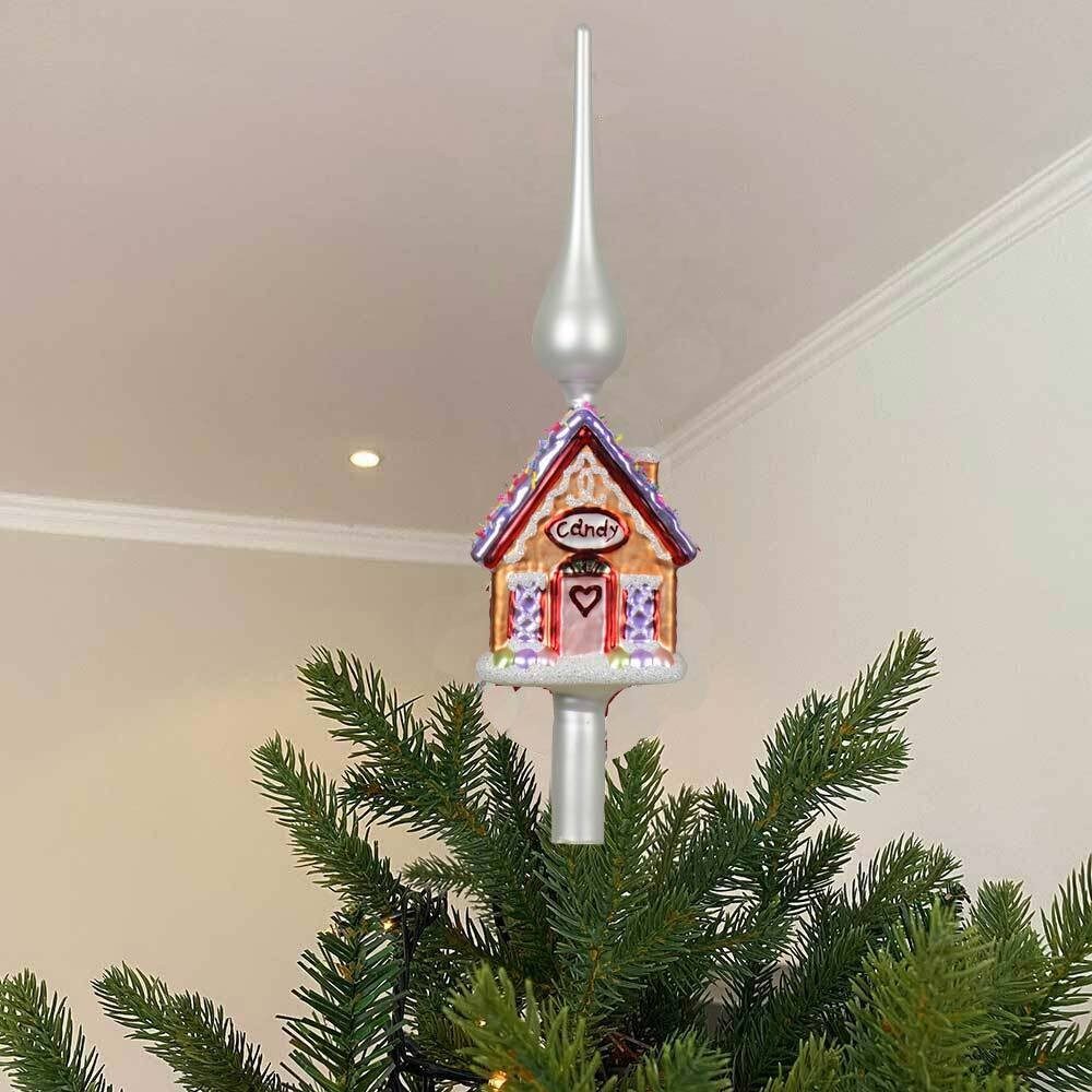 Weihnachtsbaumspitze Buntes Lebkuchenhaus Candy Glas Christbaumspitze 31cm